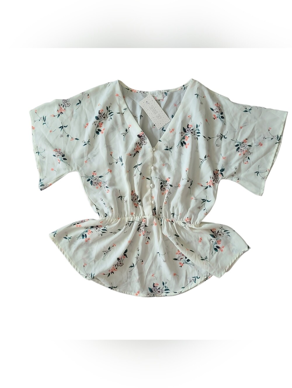 NWT | SIENNA SKY | FLORAL V-NECK PEPLUM BLOUSE | SIZE MEDIUM - Picture 2 of 13